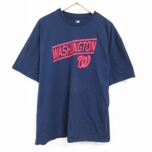 古着 半袖 Tシャツ メンズ MLB ワシントンナショナルズ 大きいサイズ コットン クルーネック 紺 ネイビー メジャーリーグ ベー 中古 古着