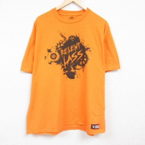 古着 半袖 Tシャツ メンズ ワールドプロレスリング ベッキーリンチ 大きいサイズ クルーネック オレンジ XLサイズ 中古 中古 古着