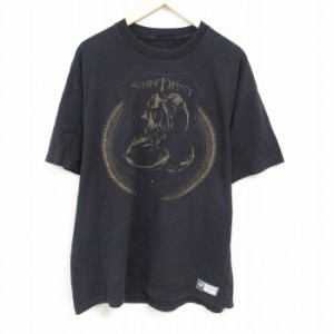 古着 半袖 Tシャツ メンズ ワールドプロレスリング 大きいサイズ コットン クルーネック 黒 ブラック XLサイズ 中古 中古 古着