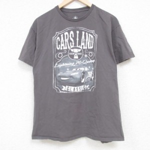 古着 半袖 Tシャツ メンズ ディズニー DISNEY カーズ ライトニングマックイーン コットン クルーネック 濃グレー Lサイズ 中古 中古 古着