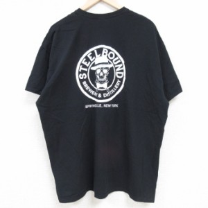 古着 半袖 Tシャツ メンズ Steel Bound スカル 大きいサイズ コットン クルーネック 黒 ブラック XLサイズ 中古 中古 古着