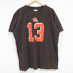 古着 半袖 Tシャツ メンズ NFL クリーブランドブラウンズ オデルベッカム 13 コットン クルーネック こげ茶 ブラウン アメフト 中古 古着