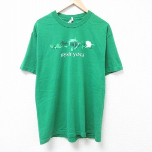 古着 半袖 Tシャツ メンズ アイリッシュ コットン クルーネック 緑 グリーン XLサイズ 中古 中古 古着