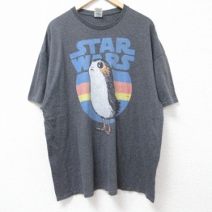 古着 半袖 Tシャツ メンズ スターウォーズ STAR WARS 大きいサイズ クルーネック 濃グレー 霜降り XLサイズ 中古 中古 古着