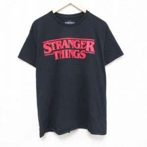 古着 半袖 Tシャツ メンズ ドラマ ストレンジャーシングス コットン クルーネック 黒 ブラック XLサイズ 中古 中古 古着