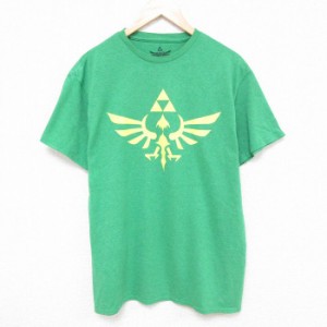 古着 半袖 Tシャツ メンズ ゲーム ニンテンドー ゼルダの伝説 クルーネック 緑 グリーン Lサイズ 中古 中古 古着