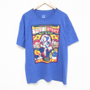 古着 半袖 Tシャツ メンズ ディズニー DISNEY ピクサー トイストーリー ウッディプライド バズライトイヤー クルーネック 青  中古 古着