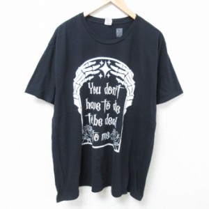 古着 半袖 Tシャツ メンズ バラ 墓 大きいサイズ コットン クルーネック 黒 ブラック XLサイズ 中古 中古 古着