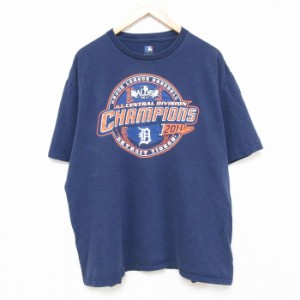 古着 半袖 Tシャツ メンズ MLB デトロイトタイガース コットン クルーネック 紺 ネイビー メジャーリーグ ベースボール 野球 X 中古 古着