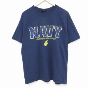 古着 MVスポーツ 半袖 Tシャツ メンズ ミリタリー ネイビー NAVY コットン クルーネック 紺 Lサイズ 中古 中古 古着