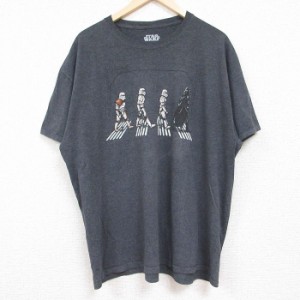 古着 半袖 Tシャツ メンズ スターウォーズ STAR WARS ダースベイダー クルーネック 濃グレー 霜降り XLサイズ 中古 中古 古着