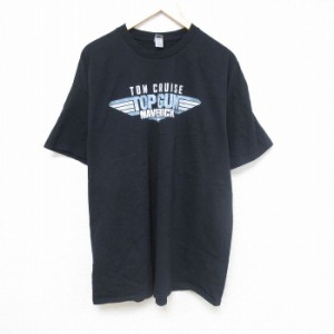 古着 半袖 Tシャツ メンズ 映画 トップガン マーベリック トムクルーズ 大きいサイズ ロング丈 コットン クルーネック 黒 ブラ 中古 古着