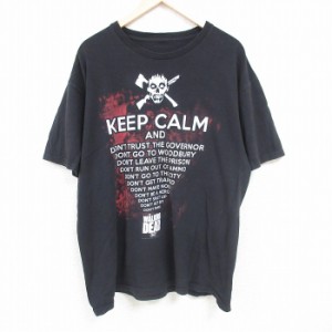 古着 半袖 Tシャツ メンズ ドラマ ウォーキングデッド KEEP CALM 大きいサイズ クルーネック 黒 ブラック XLサイズ 中古 中古 古着