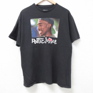 古着 半袖 Tシャツ メンズ 映画 ポエティックジャスティス トゥパック 2パック 2PAC コットン クルーネック 黒 ブラック Lサイ 中古 古着