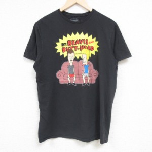 古着 半袖 Tシャツ メンズ MTV ビーバスアンドバットヘッド マイクジャッジ コットン クルーネック 黒 ブラック Mサイズ 中古 中古 古着