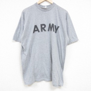 古着 半袖 Tシャツ メンズ ミリタリー アーミー ARMY リフレクター クルーネック グレー 霜降り Lサイズ 中古 中古 古着