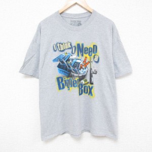 古着 半袖 Tシャツ メンズ 釣り竿 BOX 大きいサイズ クルーネック グレー 霜降り XLサイズ 中古 中古 古着