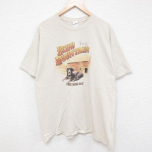 古着 半袖 Tシャツ メンズ 犬 コットン クルーネック ベージュ カーキ XLサイズ 中古 中古 古着