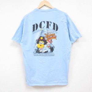 古着 半袖 Tシャツ メンズ DCFD 星条旗 コットン クルーネック 薄紺 ネイビー Lサイズ 中古 中古 古着