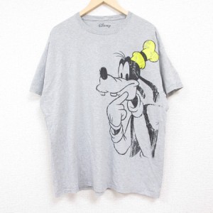 古着 半袖 Tシャツ メンズ ディズニー DISNEY グーフィー クルーネック グレー 霜降り XLサイズ 中古 中古 古着