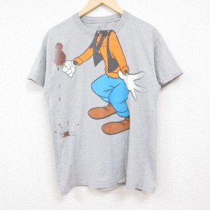 古着 ヘインズ Hanes 半袖 Tシャツ メンズ ディズニー DISNEY DISNEYグーフィー クルーネック グレー 霜降り Mサイズ 中古 中古 古着