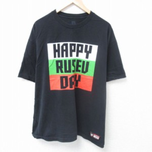 古着 半袖 Tシャツ メンズ ワールドプロレスリング RUSEV 大きいサイズ クルーネック 黒 ブラック XLサイズ 中古 中古 古着