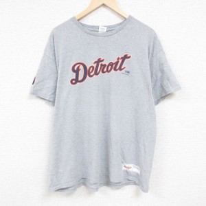 古着 半袖 Tシャツ メンズ MLB デトロイトタイガース 34 大きいサイズ クルーネック グレー 霜降り メジャーリーグ ベースボー 中古 古着