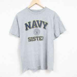 古着 半袖 Tシャツ メンズ ミリタリー ネイビー NAVY クルーネック グレー 霜降り Lサイズ 中古 中古 古着