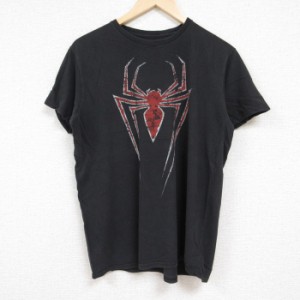 古着 半袖 Tシャツ メンズ マーベル スパイダーマン コットン クルーネック 黒 ブラック Lサイズ 中古 中古 古着