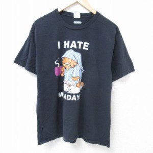 古着 半袖 Tシャツ メンズ アニメ ガーフィールド コットン クルーネック 黒 ブラック Lサイズ 中古 中古 古着