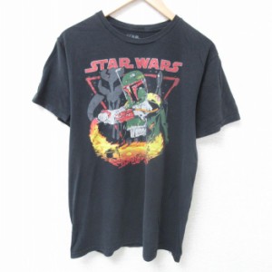 古着 半袖 Tシャツ メンズ スターウォーズ STAR WARS ボバフェット コットン クルーネック 黒 ブラック Lサイズ 中古 中古 古着