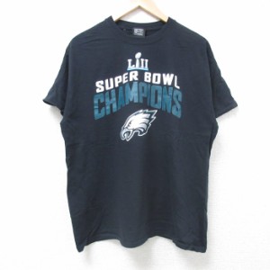 古着 半袖 Tシャツ メンズ NFL フィラデルフィアイーグルス コットン クルーネック 黒 ブラック アメフト スーパーボウル Lサ 中古 古着