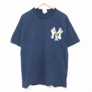 古着 マジェスティック 半袖 Tシャツ メンズ MLB ニューヨークヤンキース マークテシェイラ 25 コットン クルーネック 紺 ネイ 中古 古着