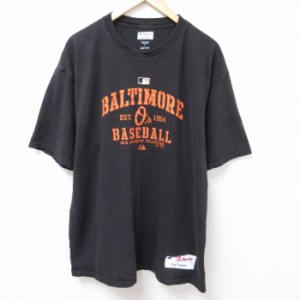 古着 マジェスティック 半袖 Tシャツ メンズ MLB ボルティモアオリオールズ 大きいサイズ コットン クルーネック 黒 ブラック  中古 古着