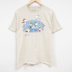 古着 半袖 Tシャツ メンズ ピーナッツ スヌーピー SNOOPY コットン クルーネック ベージュ カーキ XLサイズ 中古 中古 古着