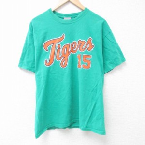 古着 半袖 Tシャツ メンズ MLB デトロイトタイガース ブランドンインジ 15 コットン クルーネック 緑 グリーン メジャーリーグ 中古 古着