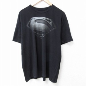 古着 半袖 Tシャツ メンズ DCコミックス スーパーマン 大きいサイズ コットン クルーネック 黒 ブラック XLサイズ 中古 中古 古着