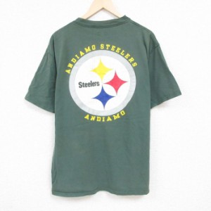 古着 半袖 Tシャツ メンズ NFL ピッツバーグスティーラーズ 大きいサイズ コットン クルーネック 緑 グリーン アメフト スーパ 中古 古着