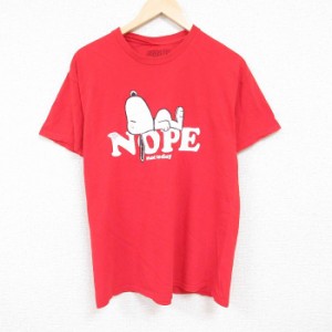 古着 半袖 Tシャツ メンズ ピーナッツ スヌーピー SNOOPY コットン クルーネック 赤 レッド XLサイズ 中古 中古 古着