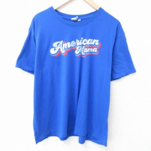 古着 半袖 Tシャツ メンズ アメリカン 大きいサイズ クルーネック 青 ブルー XLサイズ 中古 中古 古着