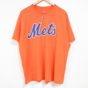 古着 マジェスティック 半袖 Tシャツ メンズ MLB ニューヨークメッツ ノアシンダーガード 34 クルーネック オレンジ メジャー 中古 古着