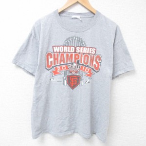 古着 マジェスティック 半袖 Tシャツ メンズ MLB サンフランシスコジャイアンツ クルーネック グレー 霜降り メジャーリーグ  中古 古着