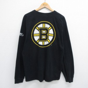 古着 長袖 ビンテージ Tシャツ メンズ 00年代 00s NHL ボストンブルーインズ 大きいサイズ コットン クルーネック 黒 ブラック 中古 古着