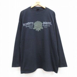 古着 Schott ショット 長袖 ビンテージ Tシャツ メンズ 00年代 00s エンブレム フロッキープリント 大きいサイズ コットン ク 中古 古着