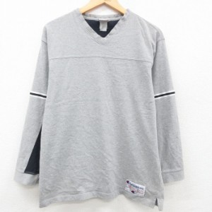 古着 チャンピオン champion 長袖 ビンテージ フットボール Tシャツ メンズ 00年代 00s 無地 ツートンカラー Vネック グレー  中古 古着