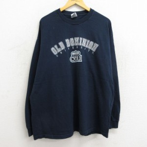 古着 長袖 ビンテージ Tシャツ メンズ 00年代 00s オールドミニオン 大学 大きいサイズ コットン クルーネック 紺 ネイビー XL 中古 古着