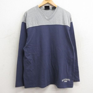 古着 ギャップ GAP 長袖 ビンテージ Tシャツ メンズ 00年代 00s ツートンカラー 大きいサイズ コットン Vネック USA製 紺他 ネ 中古 古着