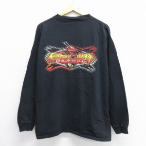 古着 長袖 ビンテージ Tシャツ メンズ 00年代 00s ドラゴン 大きいサイズ コットン クルーネック 黒 ブラック XLサイズ 中古 中古 古着