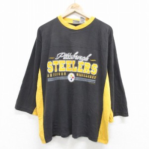 古着 7分袖 ビンテージ フットボール Tシャツ メンズ 90年代 90s NFL ピッツバーグスティーラーズ クルーネック USA製 黒他 ブ 中古 古着