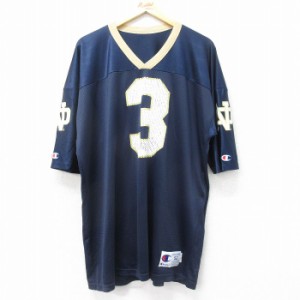 古着 チャンピオン Champion 半袖 ビンテージ フットボール Tシャツ メンズ 90年代 90s ノートルダム 3 大きいサイズ ロング丈 中古 古着